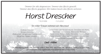 Traueranzeige von Horst Drescher von Pegnitz-Zeitung